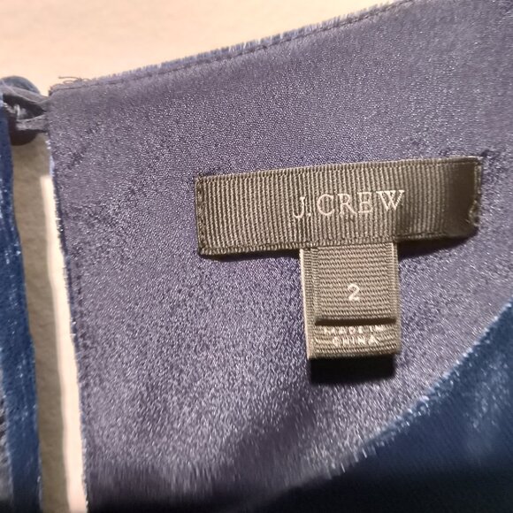 J Crew Blue Velvet Ruffle Hem Dress Sleeveless Size2 - Picture 2 of 9